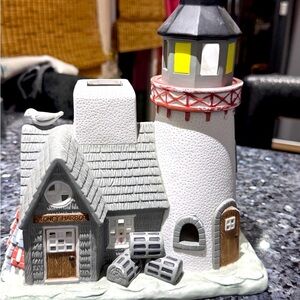 🌊Vintage One of a Kind Partylite Porcelain Harbour Lighthouse Candle Holder 🌊